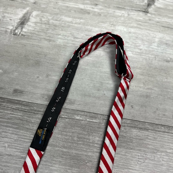 Atkinson’s Red & White Repp Stripe Silk Bowtie Bow Tie - Picture 2 of 6